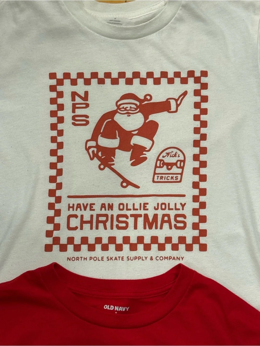 Old Navy Red & White Holiday Graphic Tees